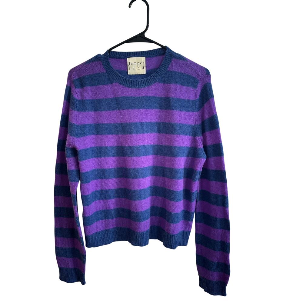 Jumper 1234 Striped Cashmere Crewneck Sweater Purple Blue UK Sz 12 / US Sz 8
